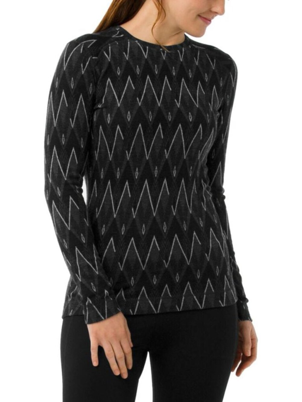 SMARTWOOL Black Grey Patterned 250 Merino Wool Knit Base Layer Top, Size M